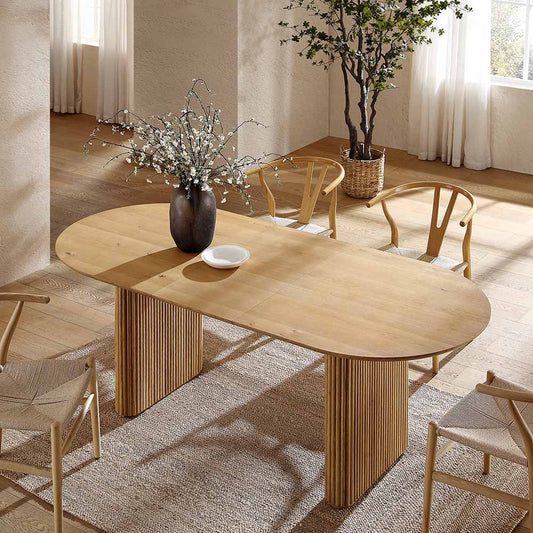 Table à manger ovale extensible Maru 6-8 places avec piédestal en chêne, chêne