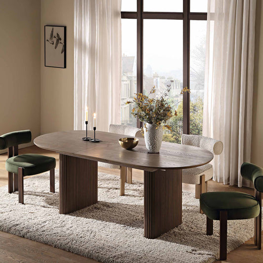 Table à manger ovale extensible Maru 6 à 8 places, chêne argenté