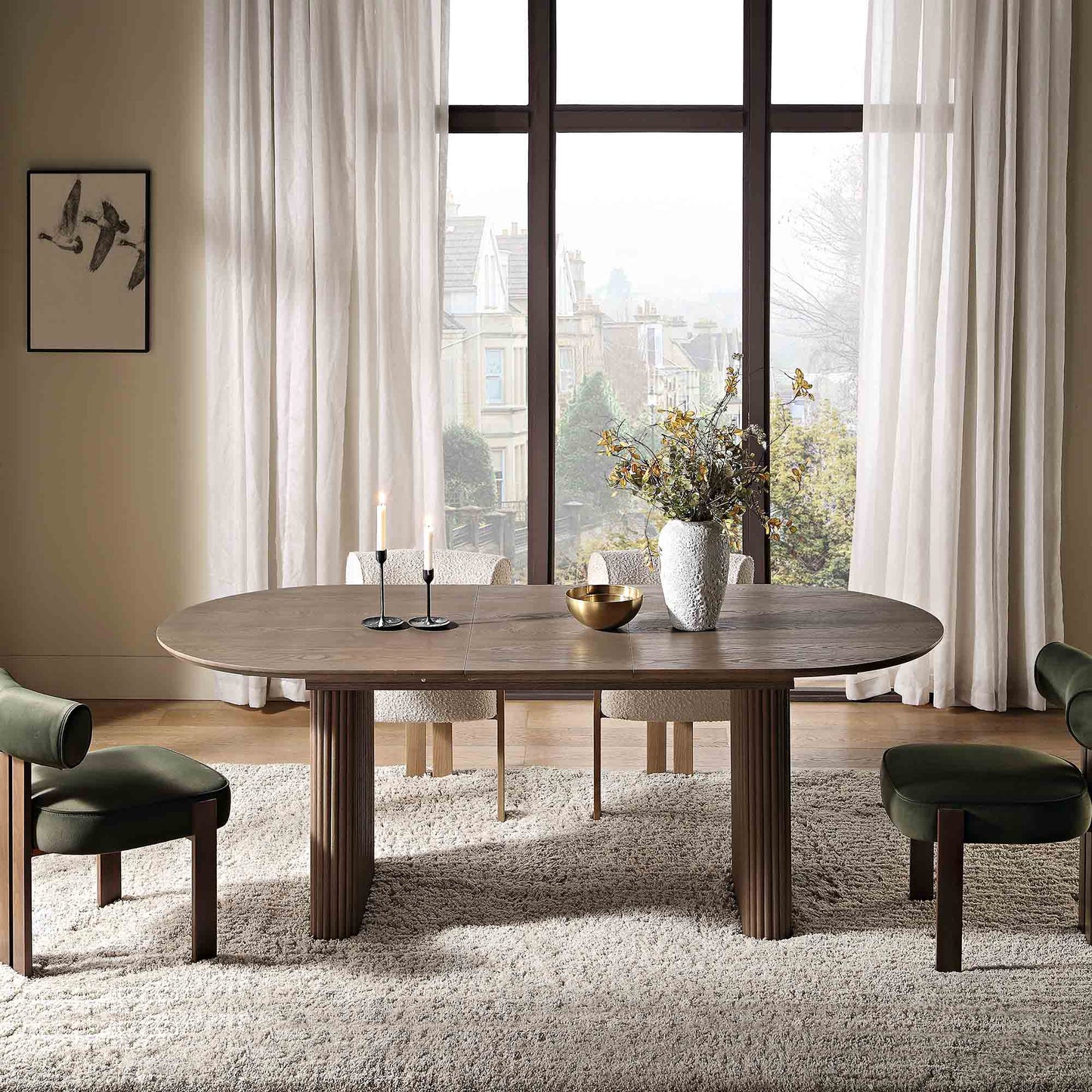 Table à manger ovale extensible Maru 6 à 8 places, chêne argenté
