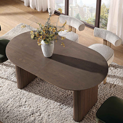 Table à manger ovale extensible Maru 6 à 8 places, chêne argenté