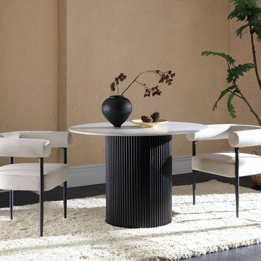 Table à manger ronde Maru avec plateau en céramique noir