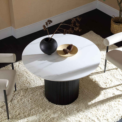 Table à manger ronde Maru avec plateau en céramique noir
