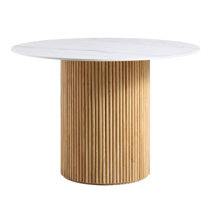 Table à manger ronde Maru avec plateau en céramique et piédestal en chêne
