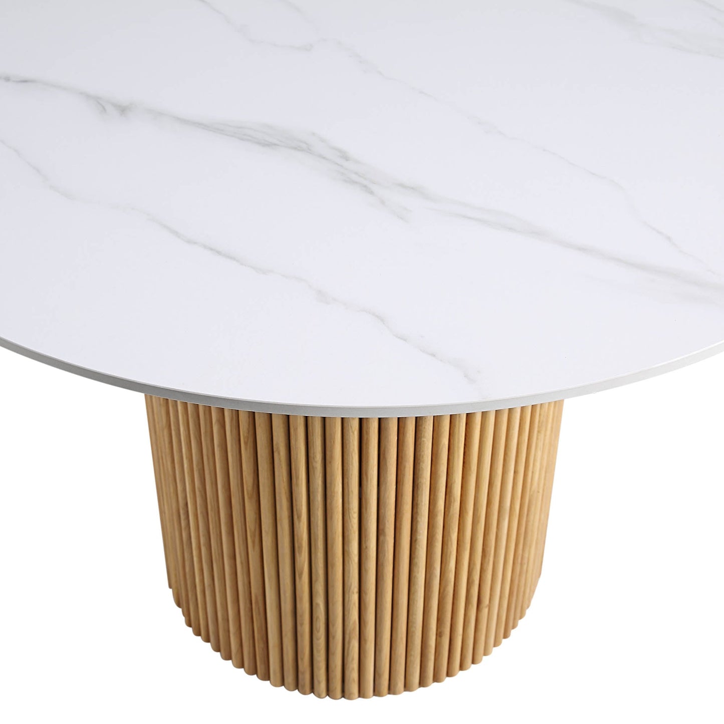 Table à manger ronde Maru avec plateau en céramique et piédestal en chêne