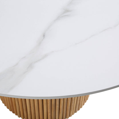 Table à manger ronde Maru avec plateau en céramique et piédestal en chêne