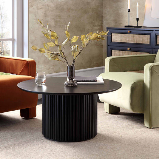 Table basse ronde sur pied en chêne Maru, noire