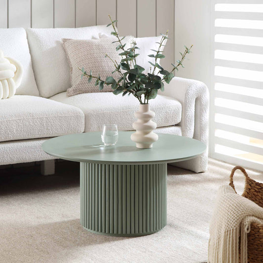 Table basse ronde sur pied en chêne Maru, vert sauge