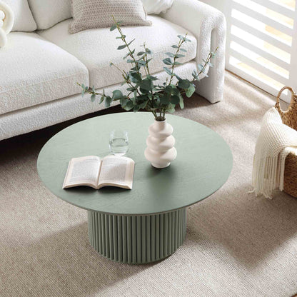 Table basse ronde sur pied en chêne Maru, vert sauge