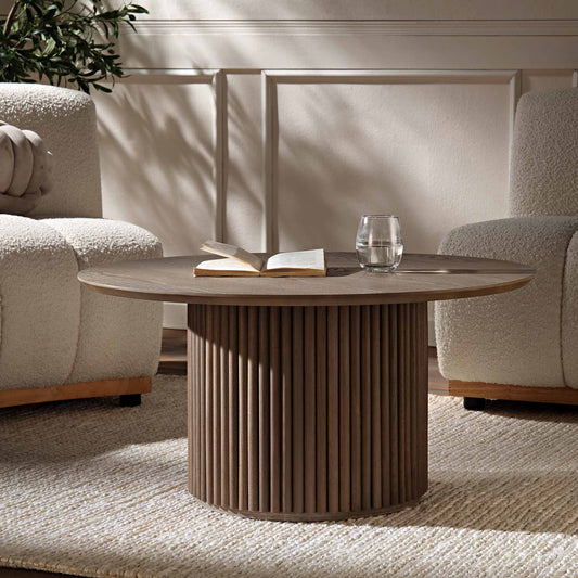 Table basse ronde sur pied en chêne Maru, chêne argenté