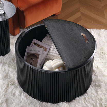Table basse ronde en chêne Maru avec rangement, noire