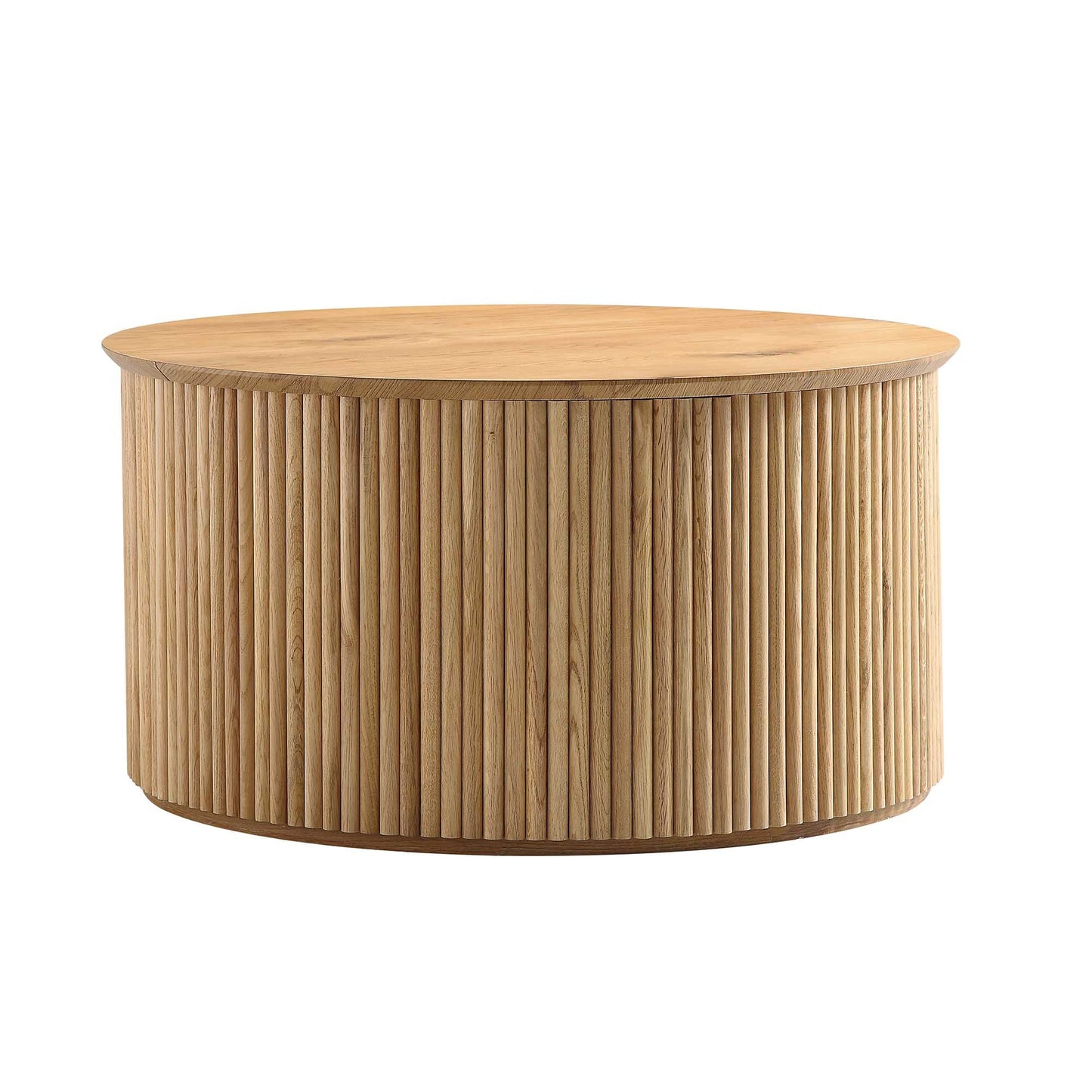 Table basse ronde en chêne Maru avec rangement, chêne