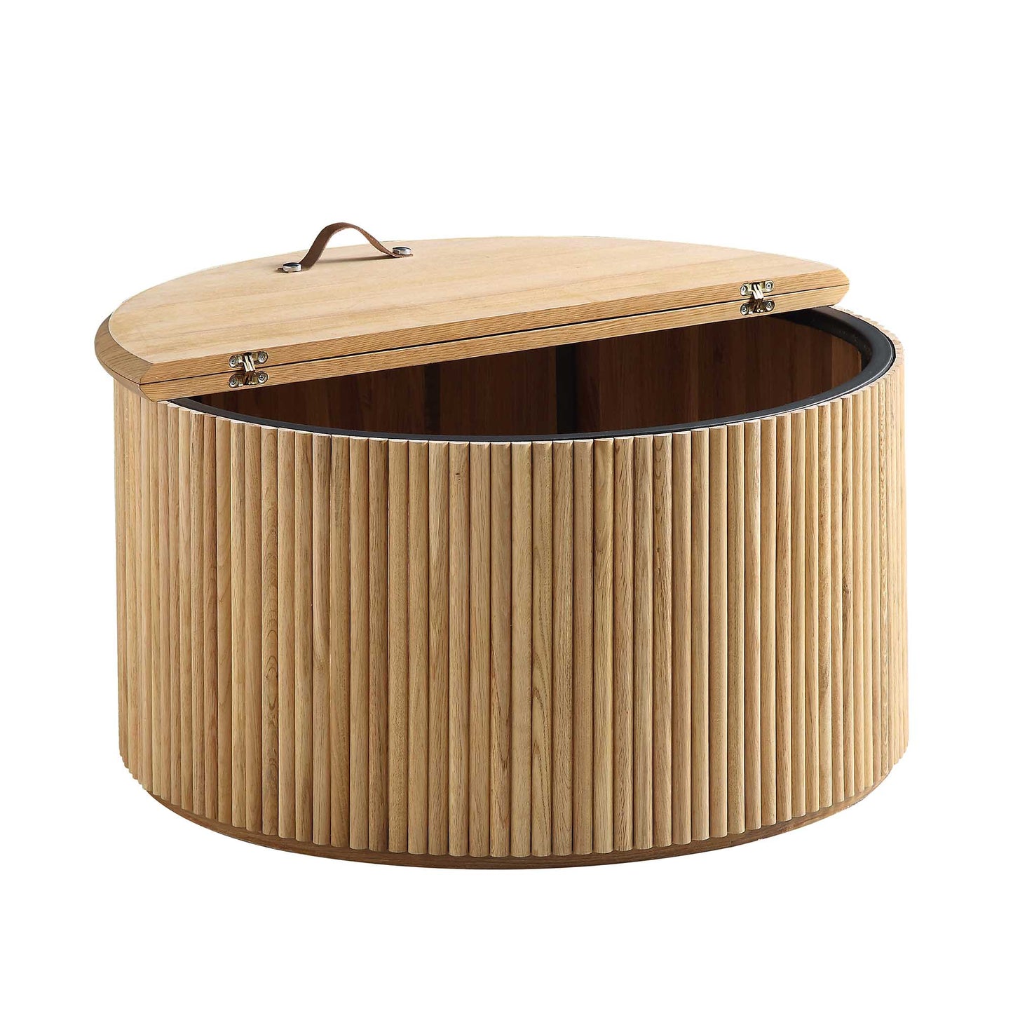 Table basse ronde en chêne Maru avec rangement, chêne