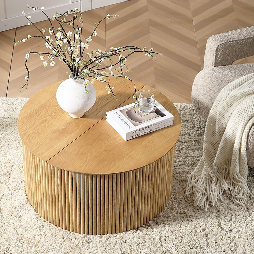 Table basse ronde en chêne Maru avec rangement, chêne