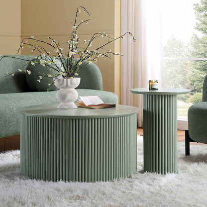 Table basse ronde en chêne Maru avec rangement, vert sauge