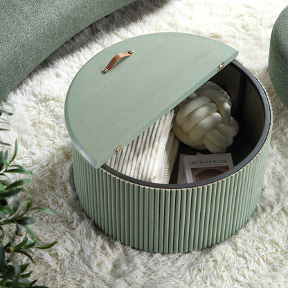 Table basse ronde en chêne Maru avec rangement, vert sauge