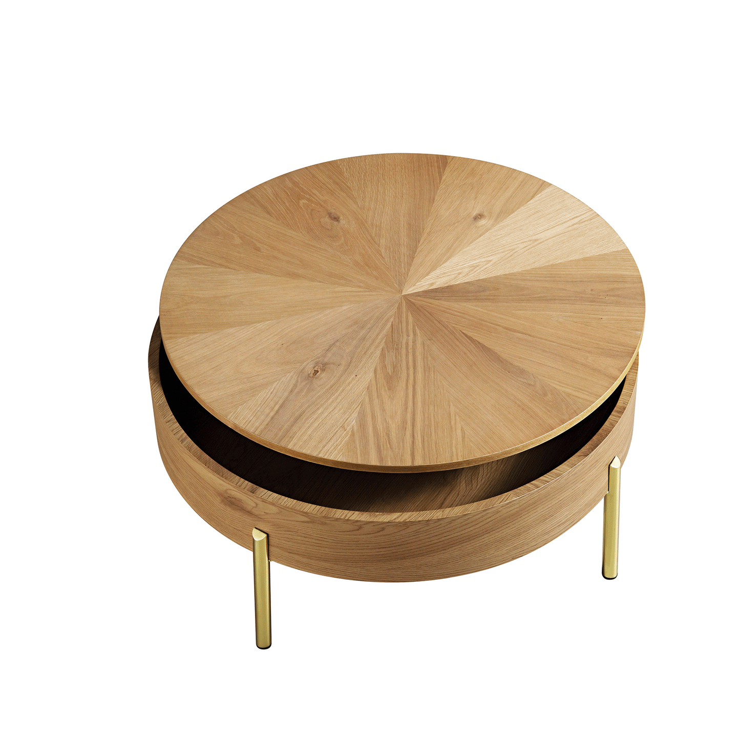 Table basse ronde rotative en chêne Bohdi