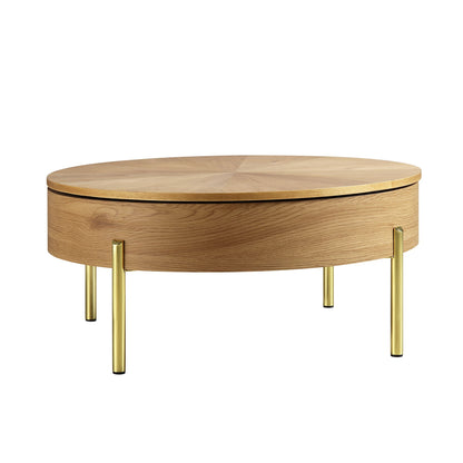 Table basse ronde rotative en chêne Bohdi