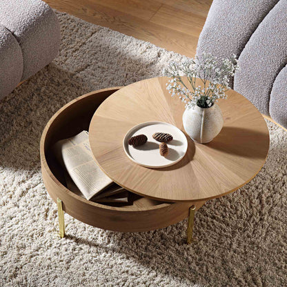 Table basse ronde rotative en chêne Bohdi
