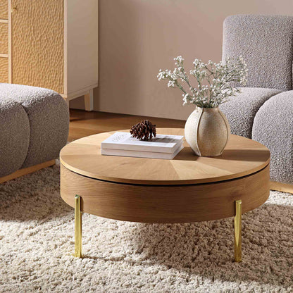 Table basse ronde rotative en chêne Bohdi