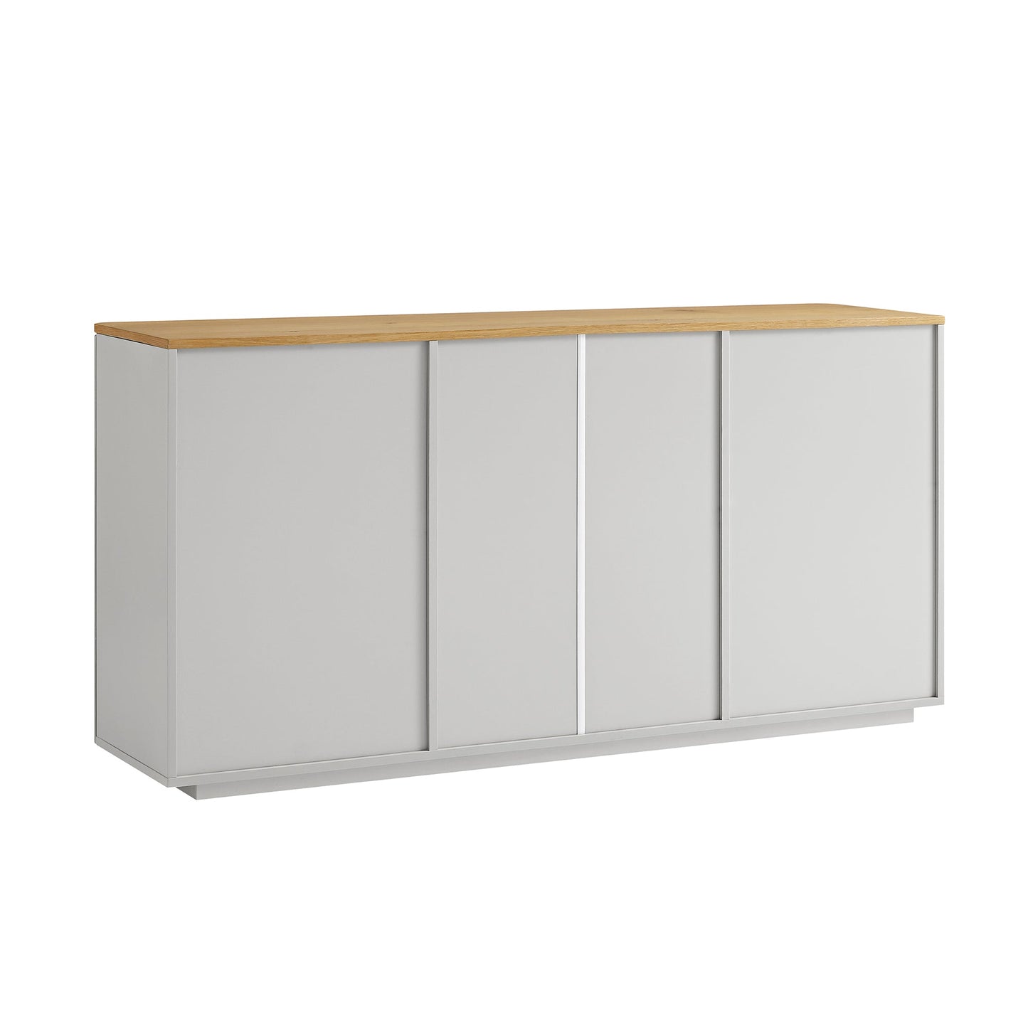 Buffet large Agnes à bords incurvés, 2 portes et 3 tiroirs, gris tourterelle avec plateau en chêne
