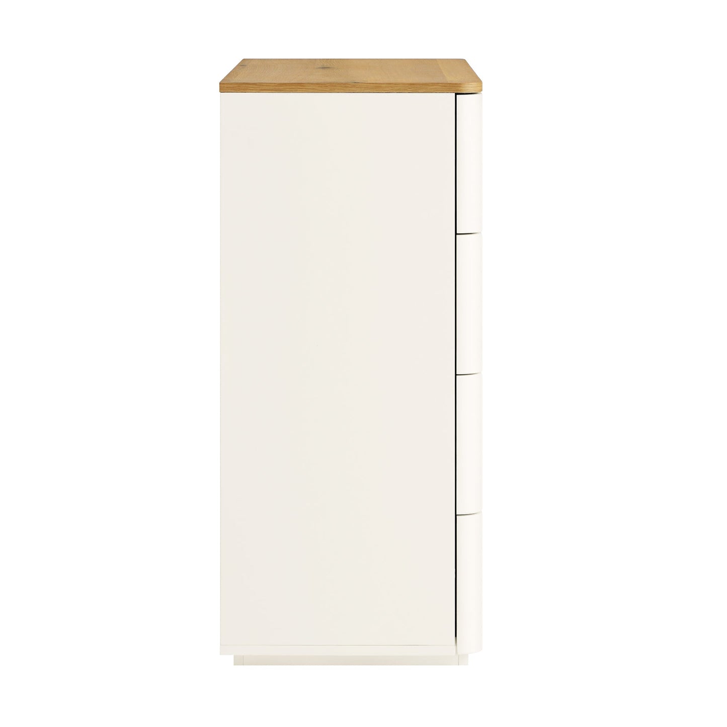 Commode 5 tiroirs à bords incurvés Agnes, blanc cassé avec plateau en chêne