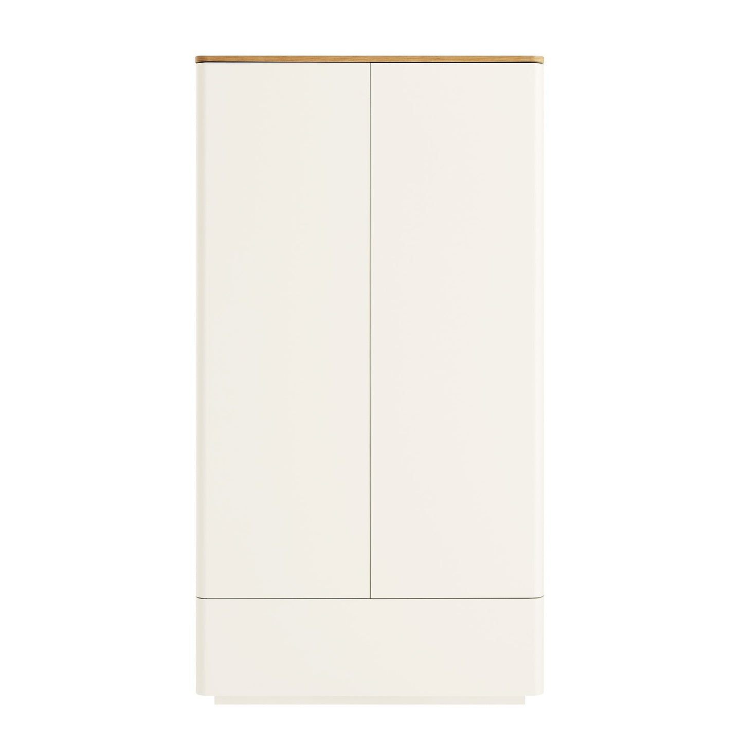 Placard double à bords incurvés Agnes, blanc cassé avec plateau en chêne