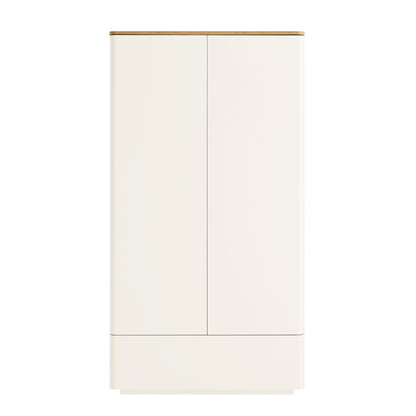 Placard double à bords incurvés Agnes, blanc cassé avec plateau en chêne