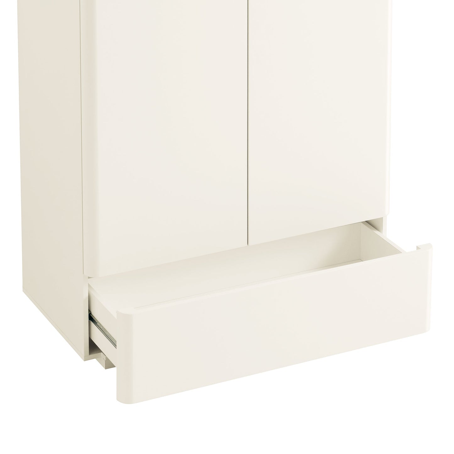 Placard double à bords incurvés Agnes, blanc cassé avec plateau en chêne