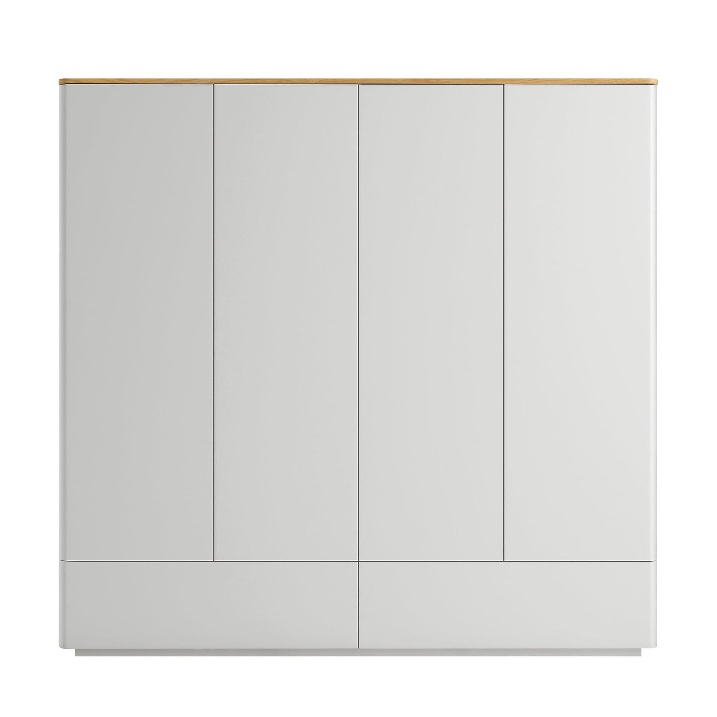 Placard 4 portes à bords incurvés Agnes, gris tourterelle avec plateau en chêne
