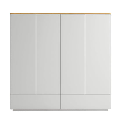 Placard 4 portes à bords incurvés Agnes, gris tourterelle avec plateau en chêne