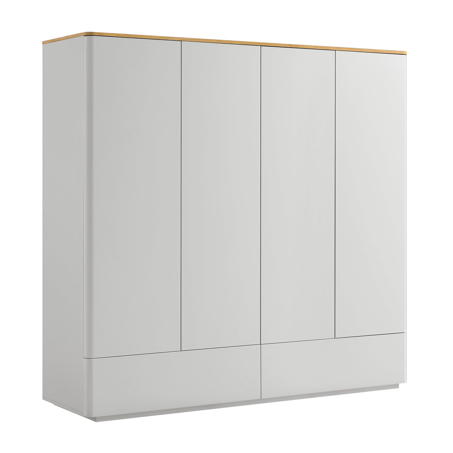 Placard 4 portes à bords incurvés Agnes, gris tourterelle avec plateau en chêne