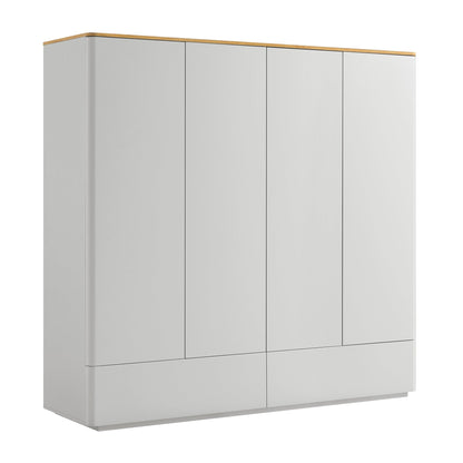 Placard 4 portes à bords incurvés Agnes, gris tourterelle avec plateau en chêne