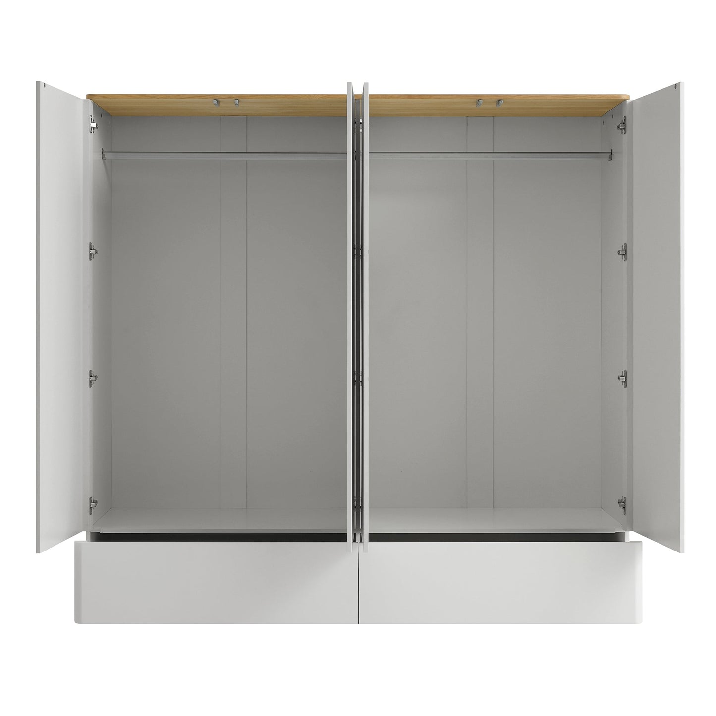 Placard 4 portes à bords incurvés Agnes, gris tourterelle avec plateau en chêne