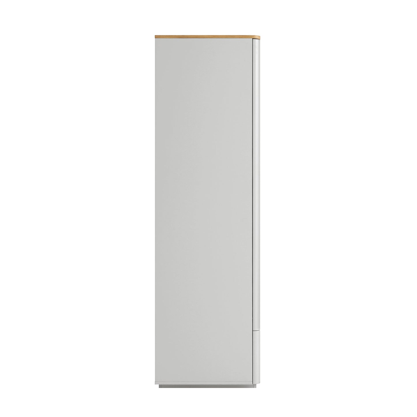 Placard 4 portes à bords incurvés Agnes, gris tourterelle avec plateau en chêne