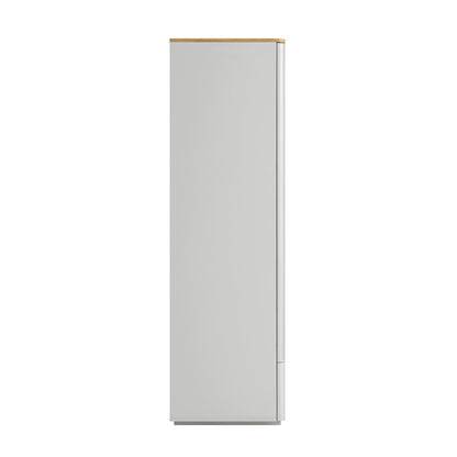 Placard 4 portes à bords incurvés Agnes, gris tourterelle avec plateau en chêne