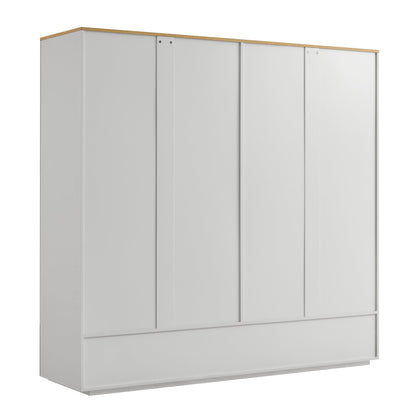 Placard 4 portes à bords incurvés Agnes, gris tourterelle avec plateau en chêne