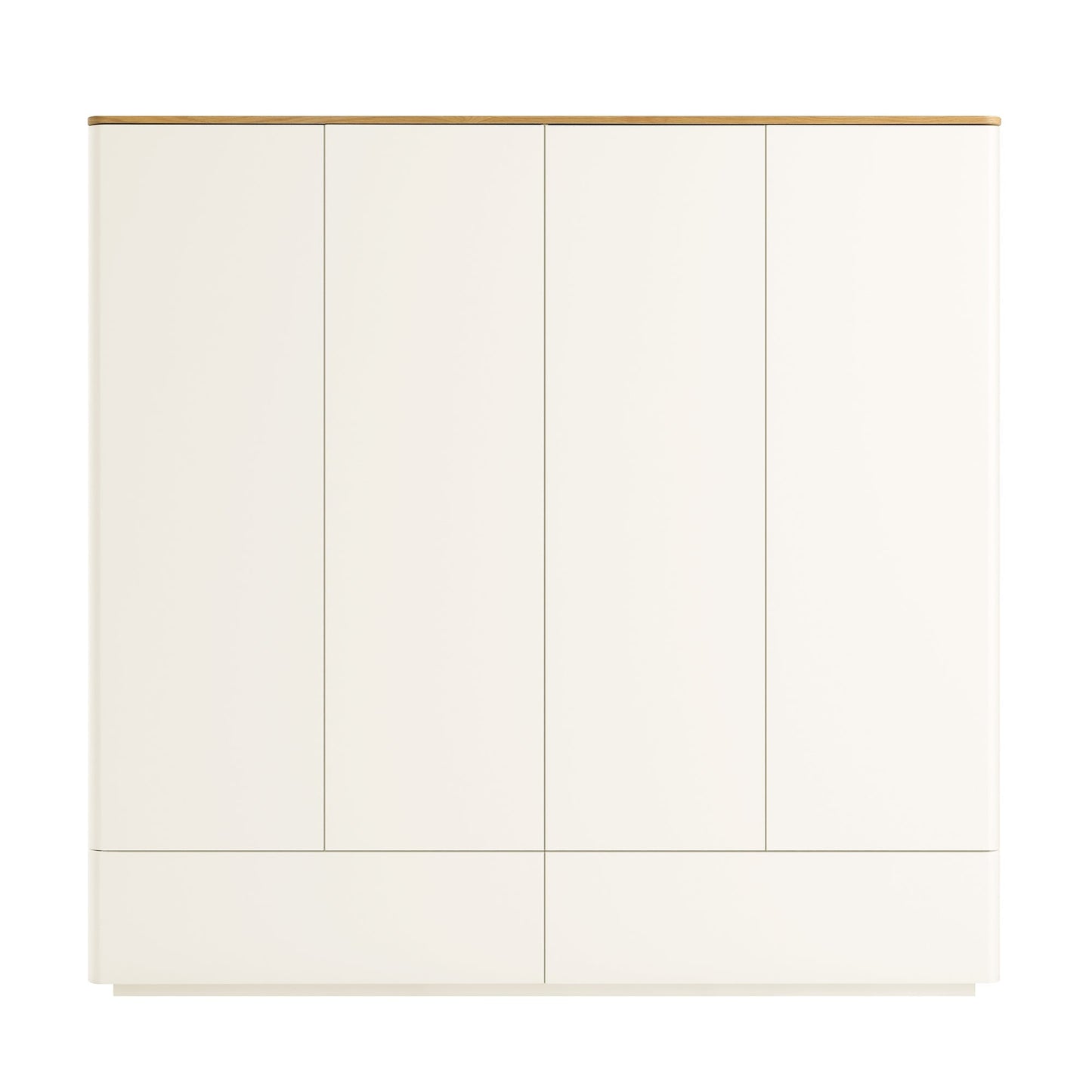 Placard 4 portes à bords incurvés Agnes, blanc cassé avec plateau en chêne