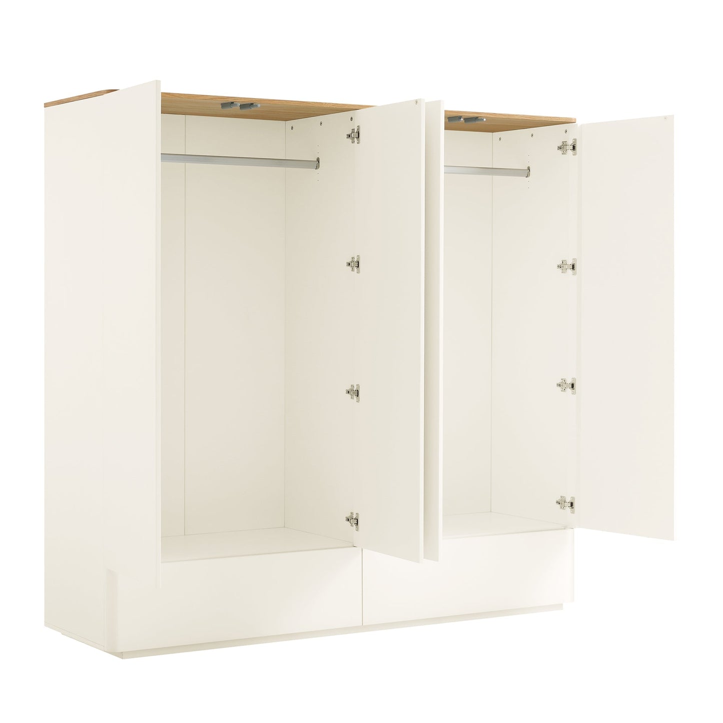 Placard 4 portes à bords incurvés Agnes, blanc cassé avec plateau en chêne