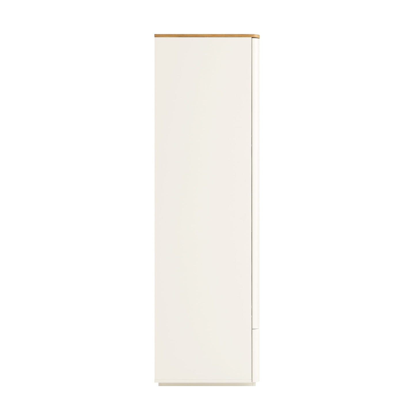 Placard 4 portes à bords incurvés Agnes, blanc cassé avec plateau en chêne