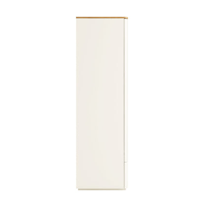 Placard 4 portes à bords incurvés Agnes, blanc cassé avec plateau en chêne