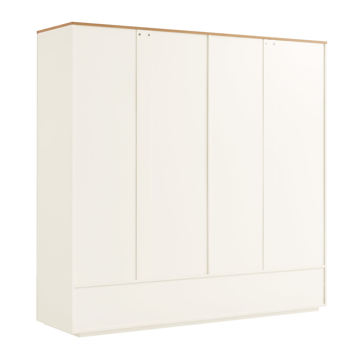 Placard 4 portes à bords incurvés Agnes, blanc cassé avec plateau en chêne