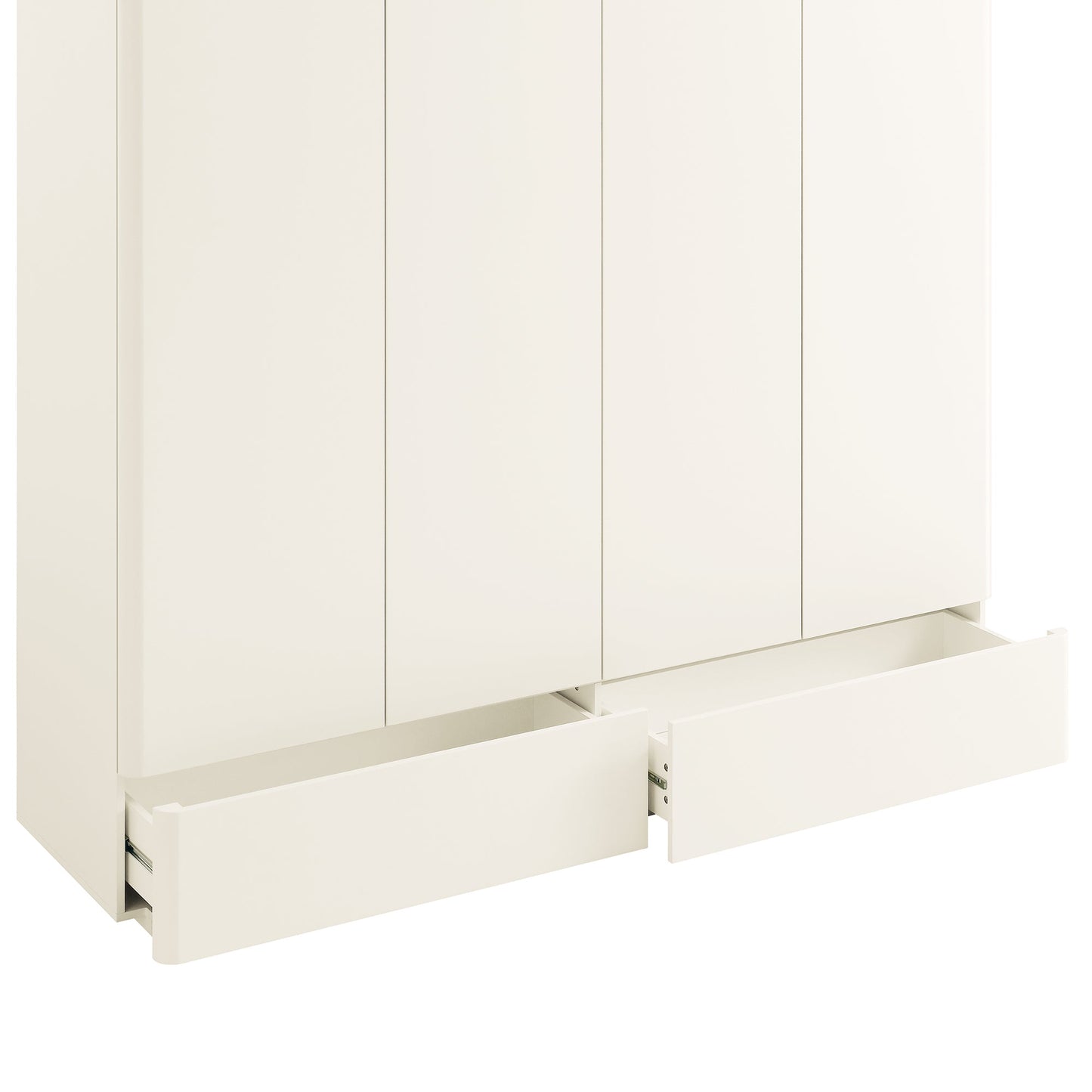 Placard 4 portes à bords incurvés Agnes, blanc cassé avec plateau en chêne