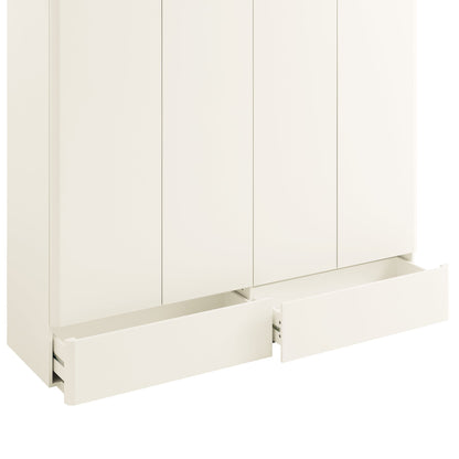 Placard 4 portes à bords incurvés Agnes, blanc cassé avec plateau en chêne