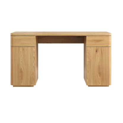 Bureau Agnes à bords incurvés avec rangement, naturel