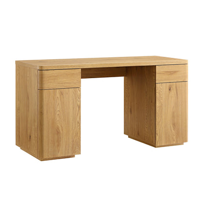 Bureau Agnes à bords incurvés avec rangement, naturel