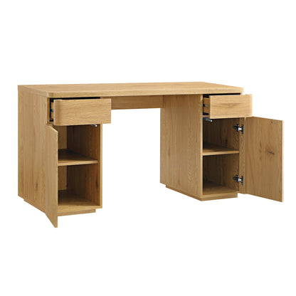 Bureau Agnes à bords incurvés avec rangement, naturel