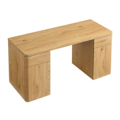 Bureau Agnes à bords incurvés avec rangement, naturel