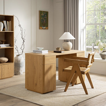 Bureau Agnes à bords incurvés avec rangement, naturel