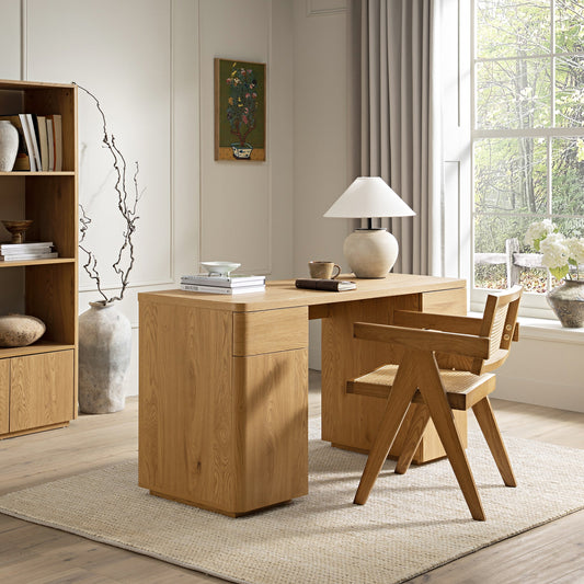 Bureau Agnes à bords incurvés avec rangement, naturel