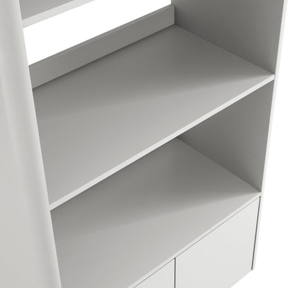 Bibliothèque à bords incurvés Agnes, gris tourterelle avec plateau en chêne
